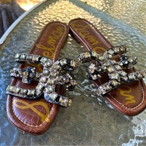 Sam Edelman Snakeskin Jeweled Sandals - Size 10